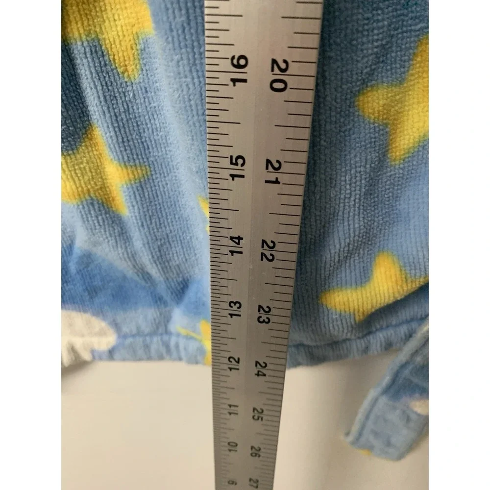 Bullfrogs & Butterflys Moon & Stars Robe Blue Large Belt Pocket Hood Terry Cloth